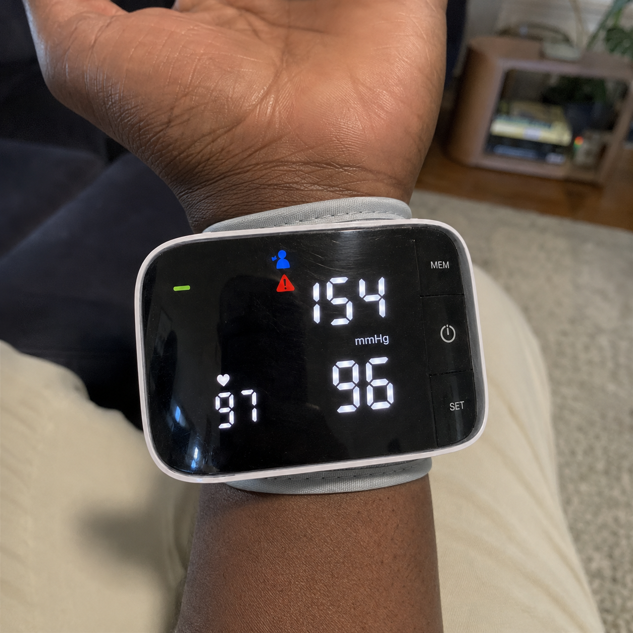 Customer 3 blood pressure reading before: 154/96 · 97 bpm